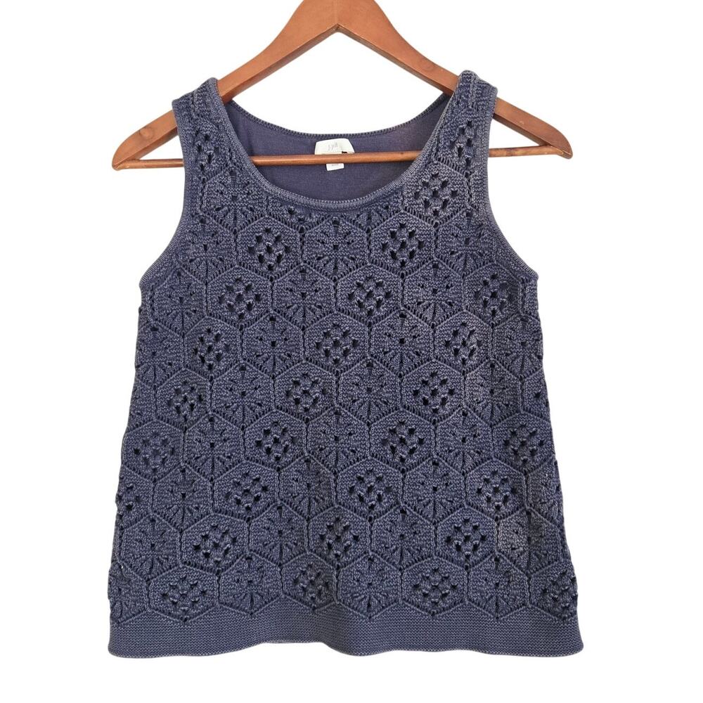 Coastal Cottage Soft Boho Crochet Sleeveless Hexagonal Knit Top 100% Cotton XS